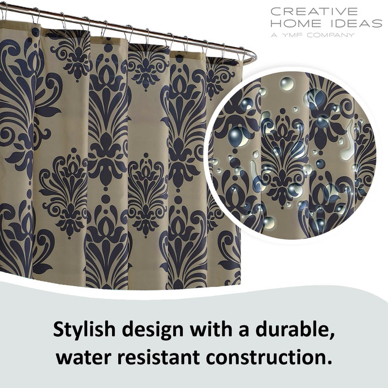 Creative Home Ideas 15-Piece Bathroom Shower Curtain Set â€“ Set of 1 Shower Curtain & 12 Metal Hooks & 1 Bath Mat & 1 Contour Mat, Modern Bathroom DÃ©cor, Machine Washable, Reverly Black/Linen - Image 4